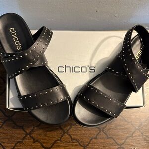 Chico's Black Studded Sandals with Wide Straps